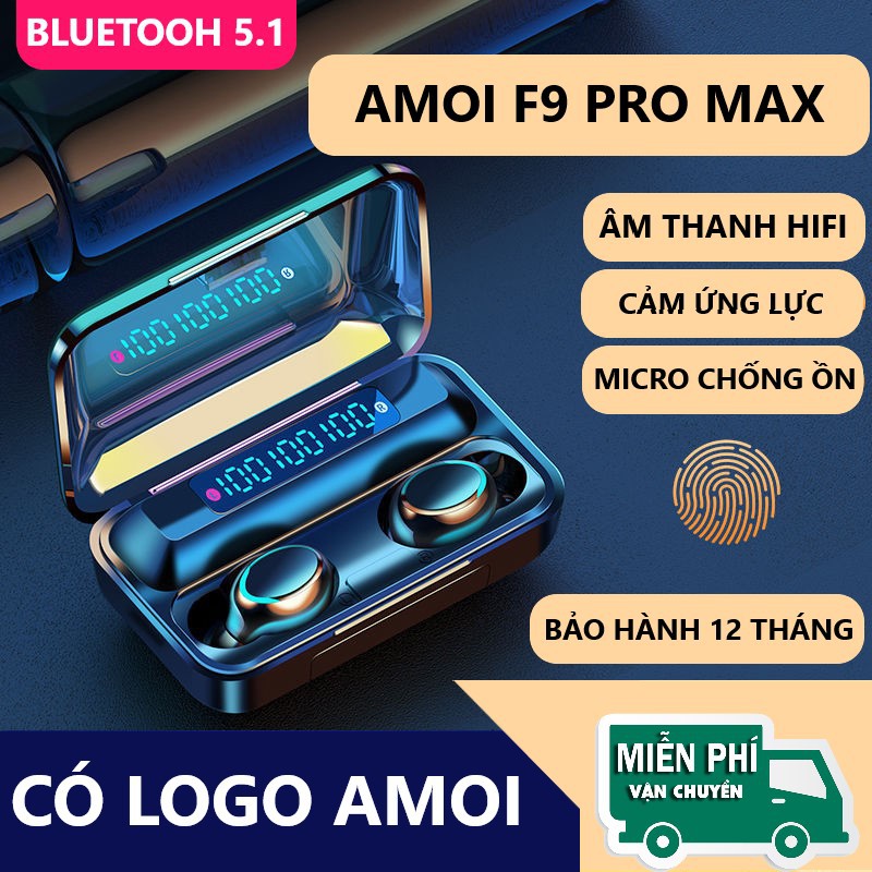 Tai Nghe Bluetooth 5.0 TWS F9 Pro, Bass mạnh bản quốc tế cao cấp cảm ứng chống nước, chống ồn, cảm biến vân tay, kiêm sạc dự phòng 2500mah, pin trâu. Dock sạc có led báo pin kép - Elamo. Bảo Hành 12 Tháng