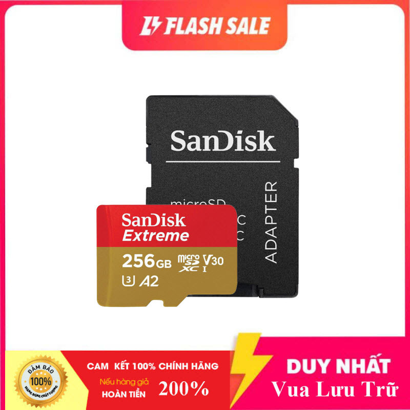 Thẻ Nhớ MicroSDXC SanDisk Extreme 256GB V30 U3 4K A2 R160MB/s W90MB/s - No Adapter (Vàng)