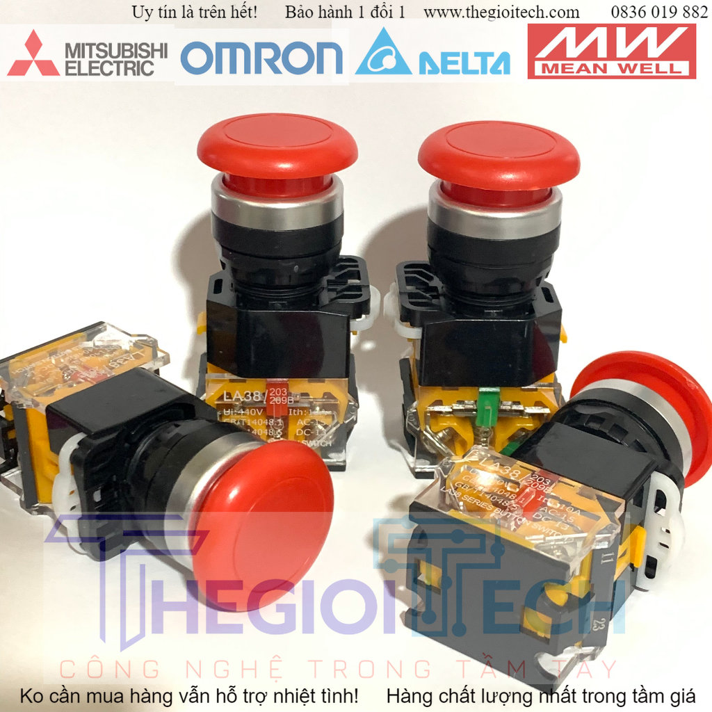 Công tắc nhấn đề LA38-11M phi 22mm đầu nấm dù