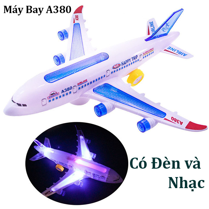 Máy bay mô hình đồ chơi bằng nhựa dùng pin AA có đèn và nhạc A380