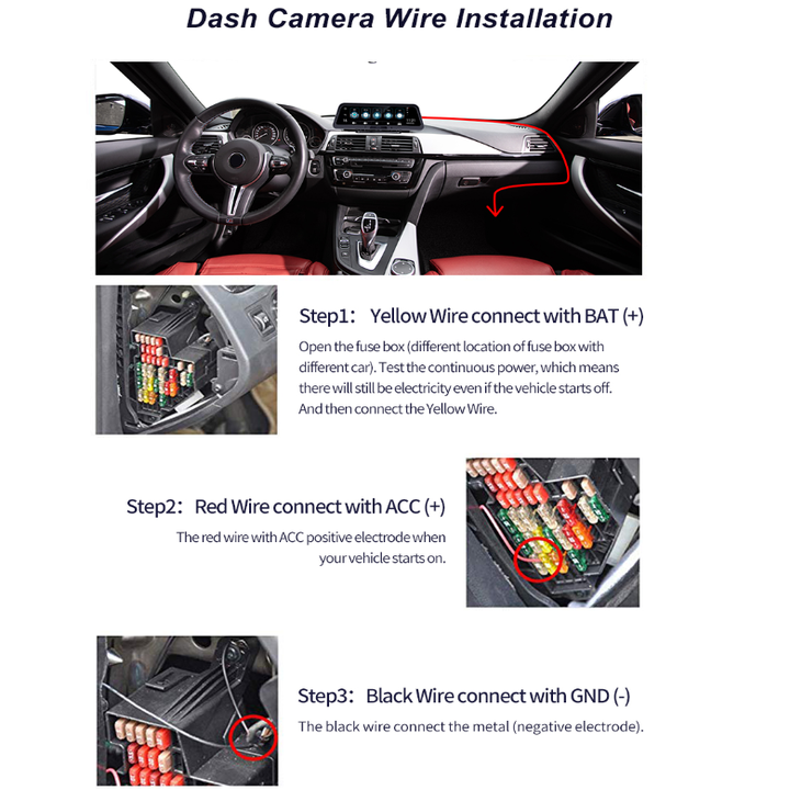 Direct plug mini USB dash camera power cord 5V 3A battery charger-direct power cord