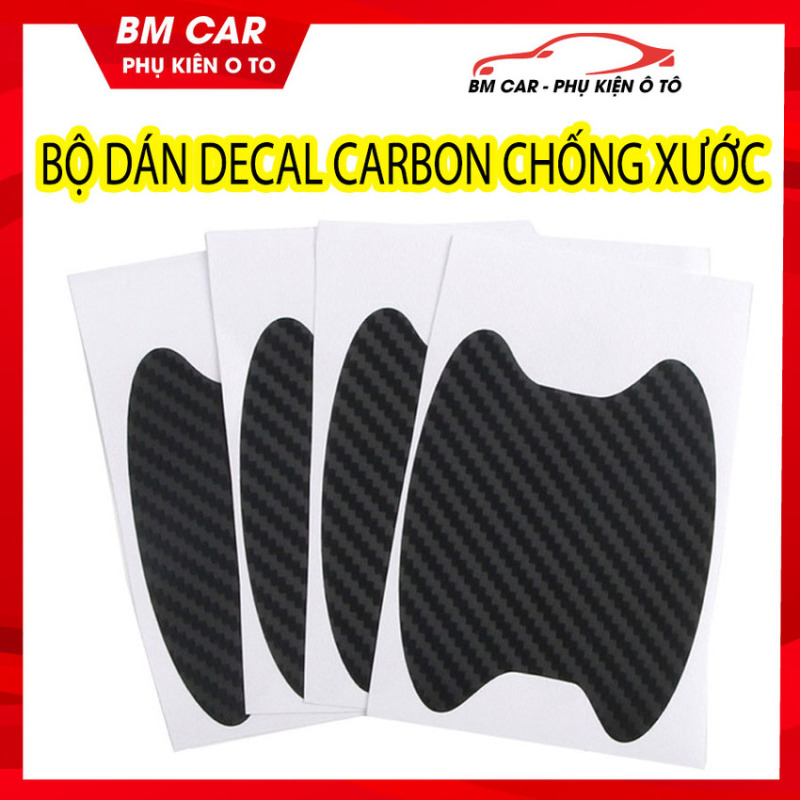 Bộ 4 Decal Carbon dán chống xước hõm tay mở cửa xe ô tô, xe hơi