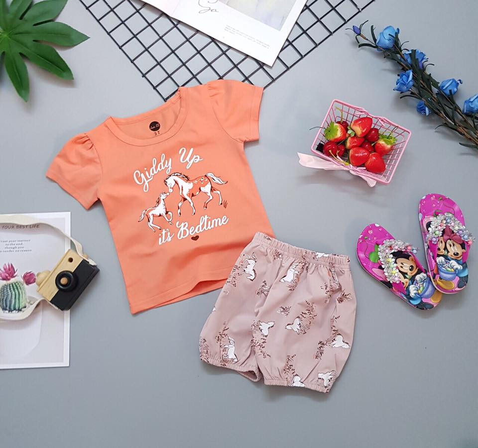 Sét bộ thun mặc nhà bé gái in hình ngộ nghĩnh