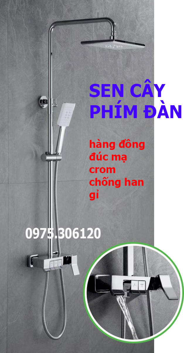 Bộ sen cây tắm đứng nóng lạnh đồng thau mạ crom n2111 và tay sen, lớp mạ crom 6 lớp