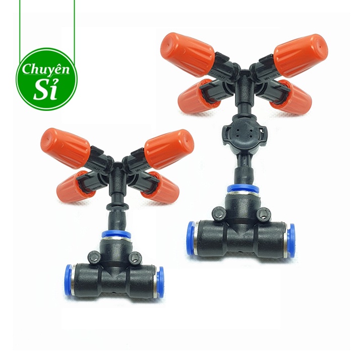 HCM Béc phun sương cam 4 hướng kèm tê nối nhanh ống ldpe 8mm