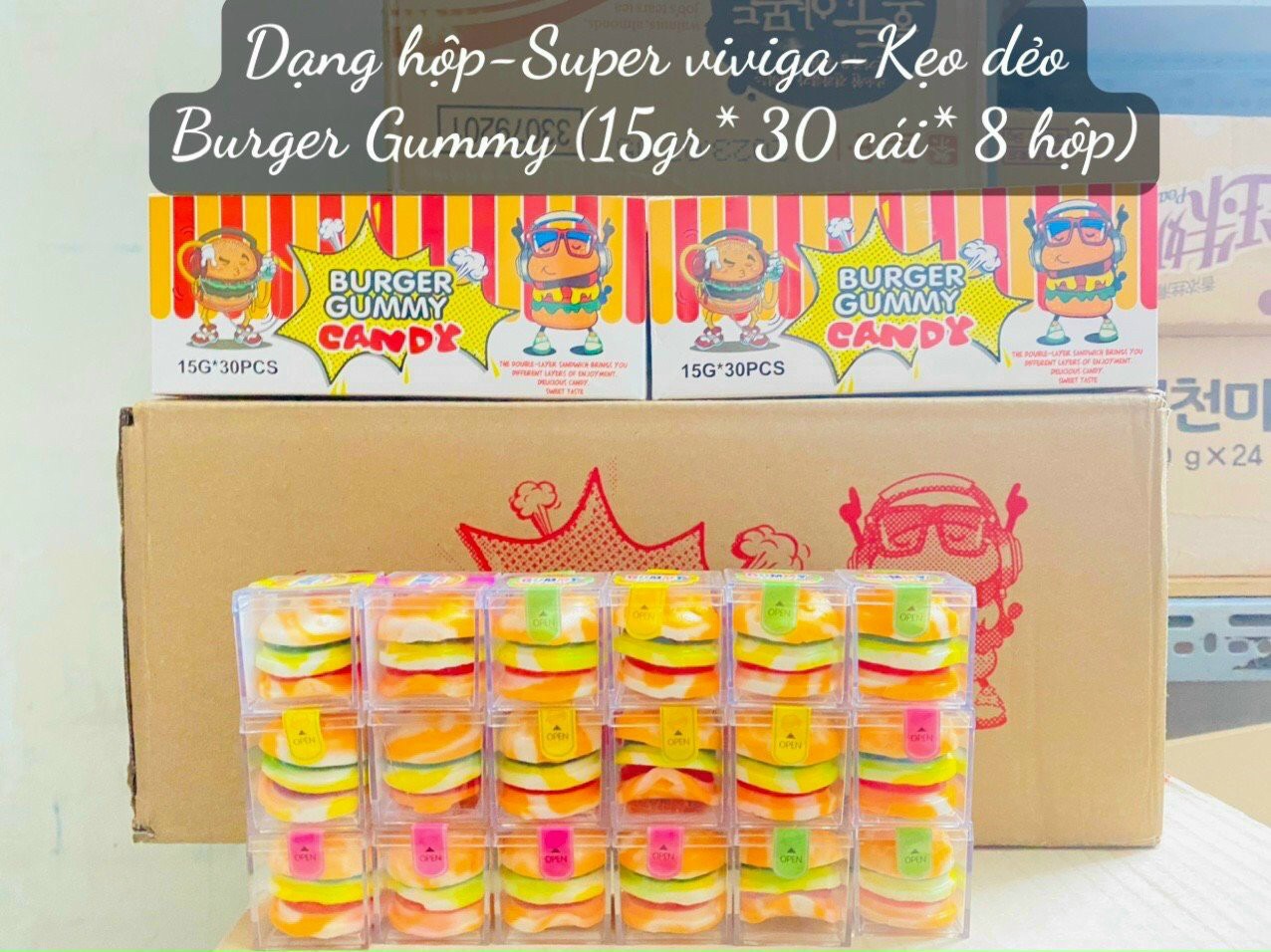 Hộp 30 cái Kẹo dẻo Burger Gummy