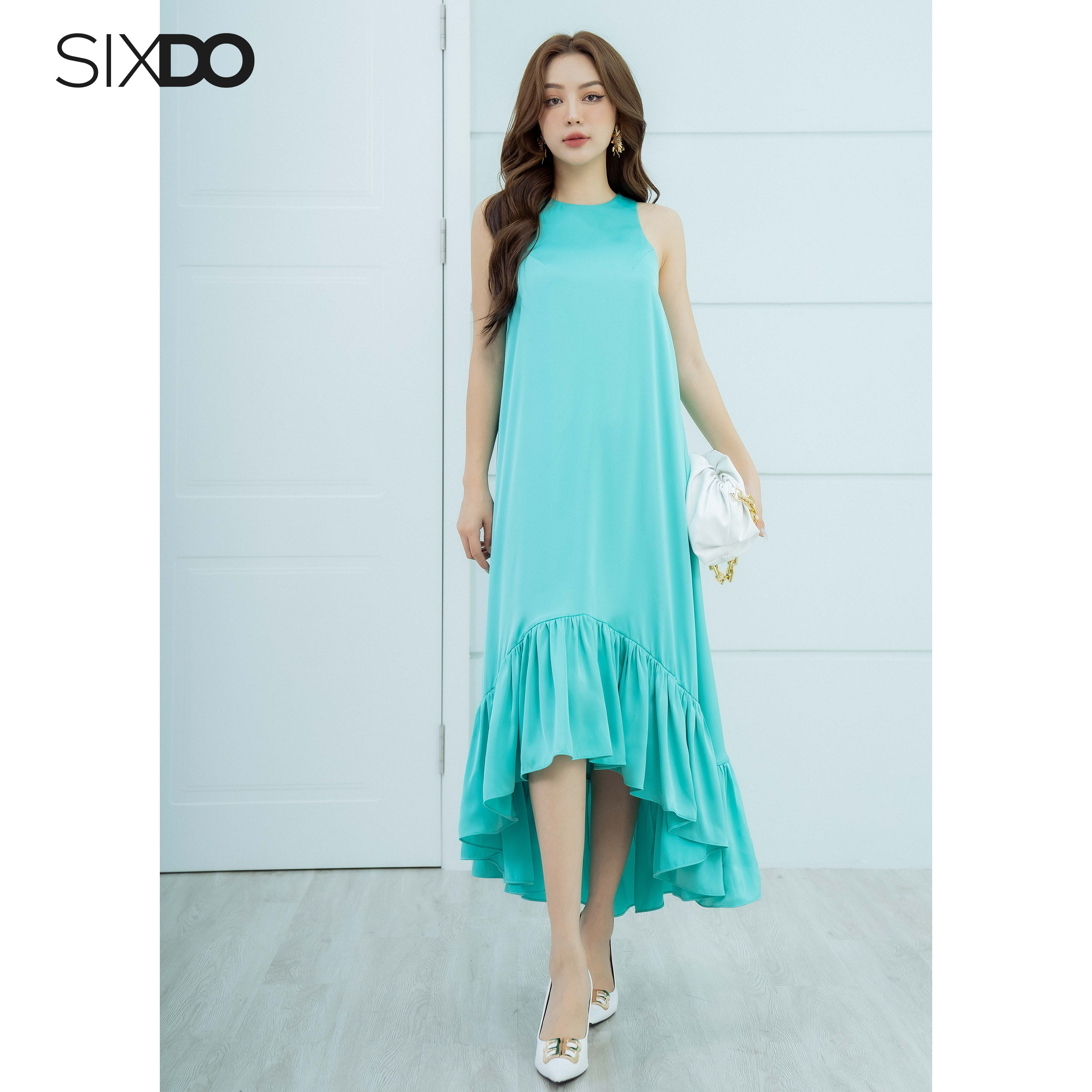 Đầm lụa xanh đuôi cá SIXDO (Turquoise Sleeveless Midi Silk Dress)
