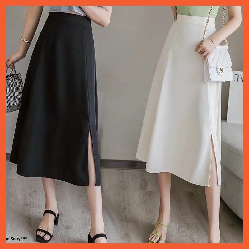 Chân váy chữ a - lưng cao bigsize xẻ tà dáng dài qua gối vải kaki thô màu  trắng đen be thời trang Hàn Quốc | Lazada.vn