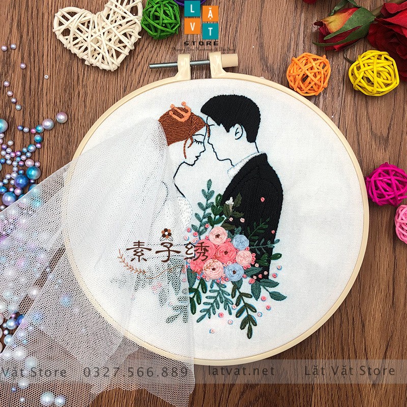 [HCM]Bộ thêu chỉ thủ công Marry Me cho người mới bắt đầu - Tặng đám cưới quà yêu nhau - Handmade Embroider