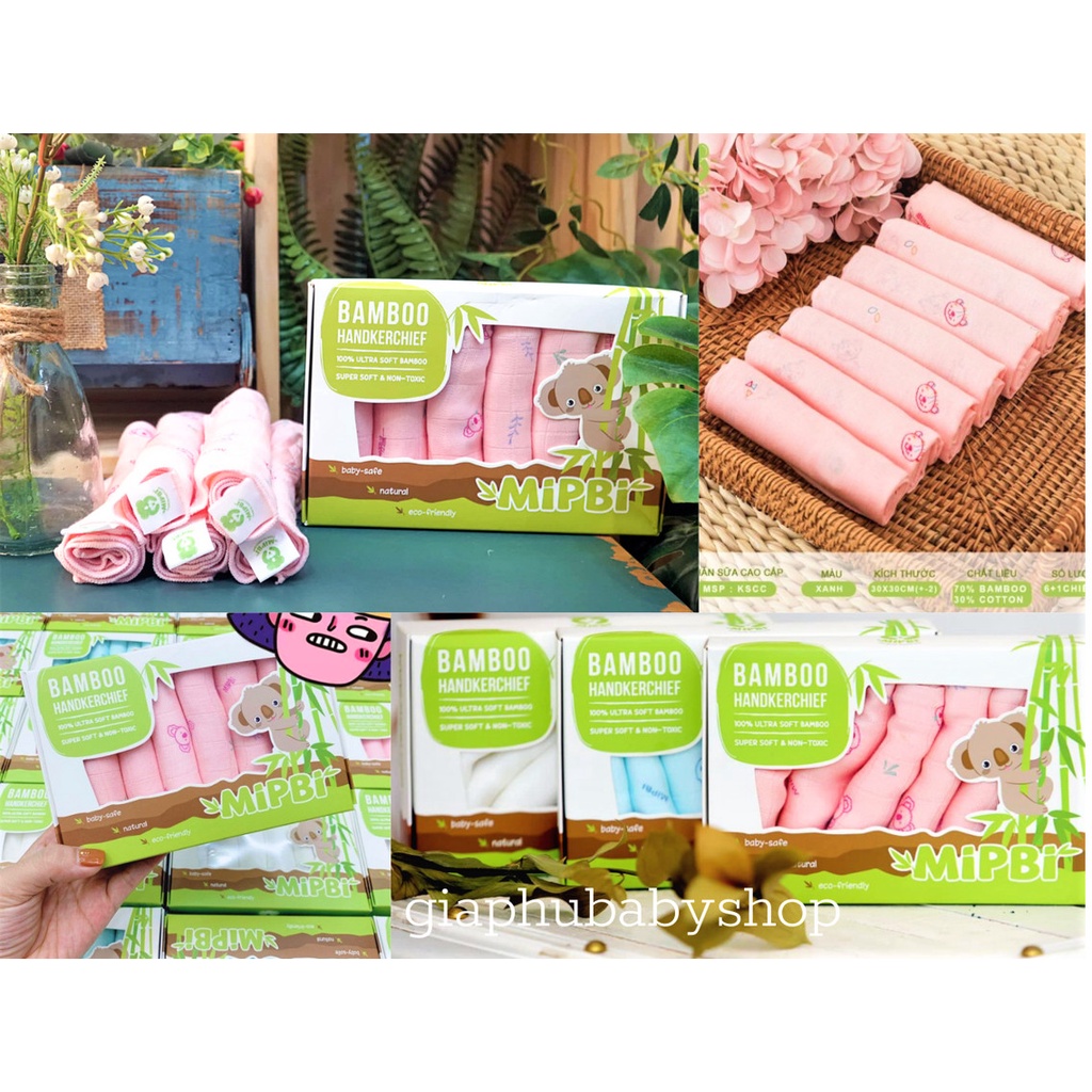 Khăn sữa sợi tre Mipbi ( hộp 6 khăn)