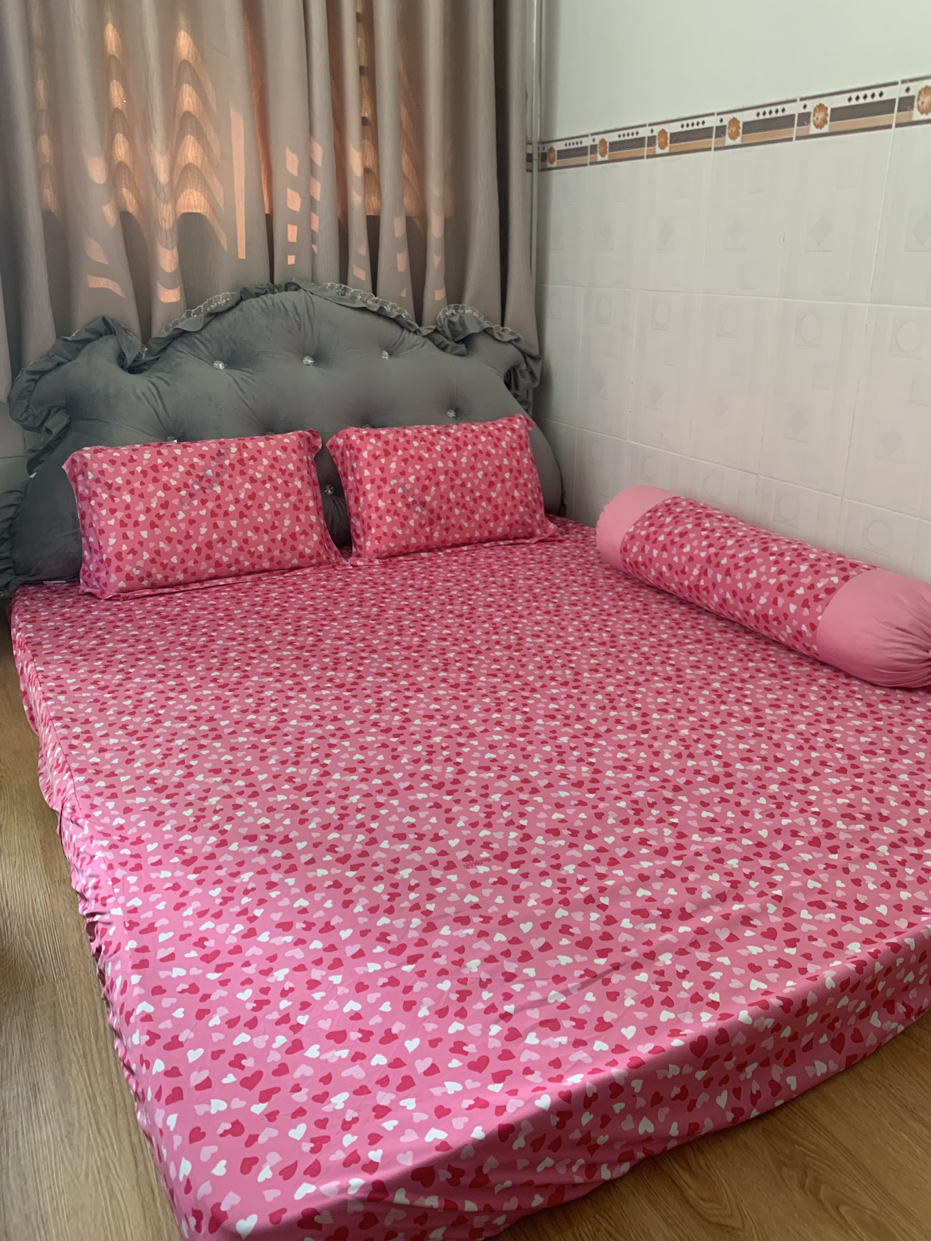 Bộ drap thun Hàn quốc mẫu trái tim