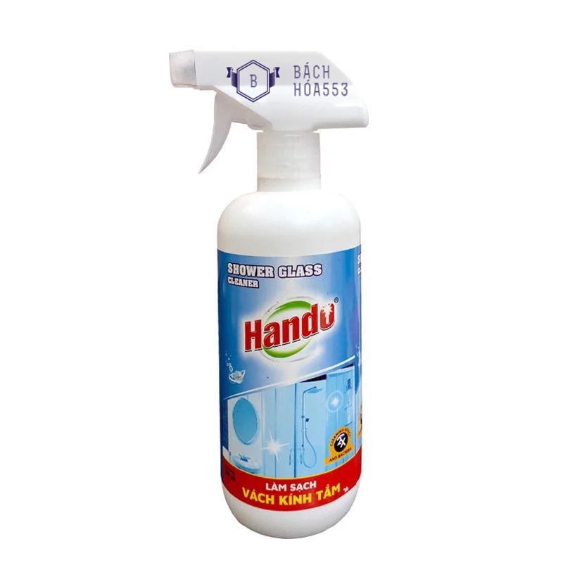 Chai xịt tẩy làm sạch vách kính tắm Hando 570ml - Chai xịt tẩy cặn canxi - Xịt tẩy vách kính cửa hàng - Xịt tẩy kính cửa sổ tòa nhà HLS929