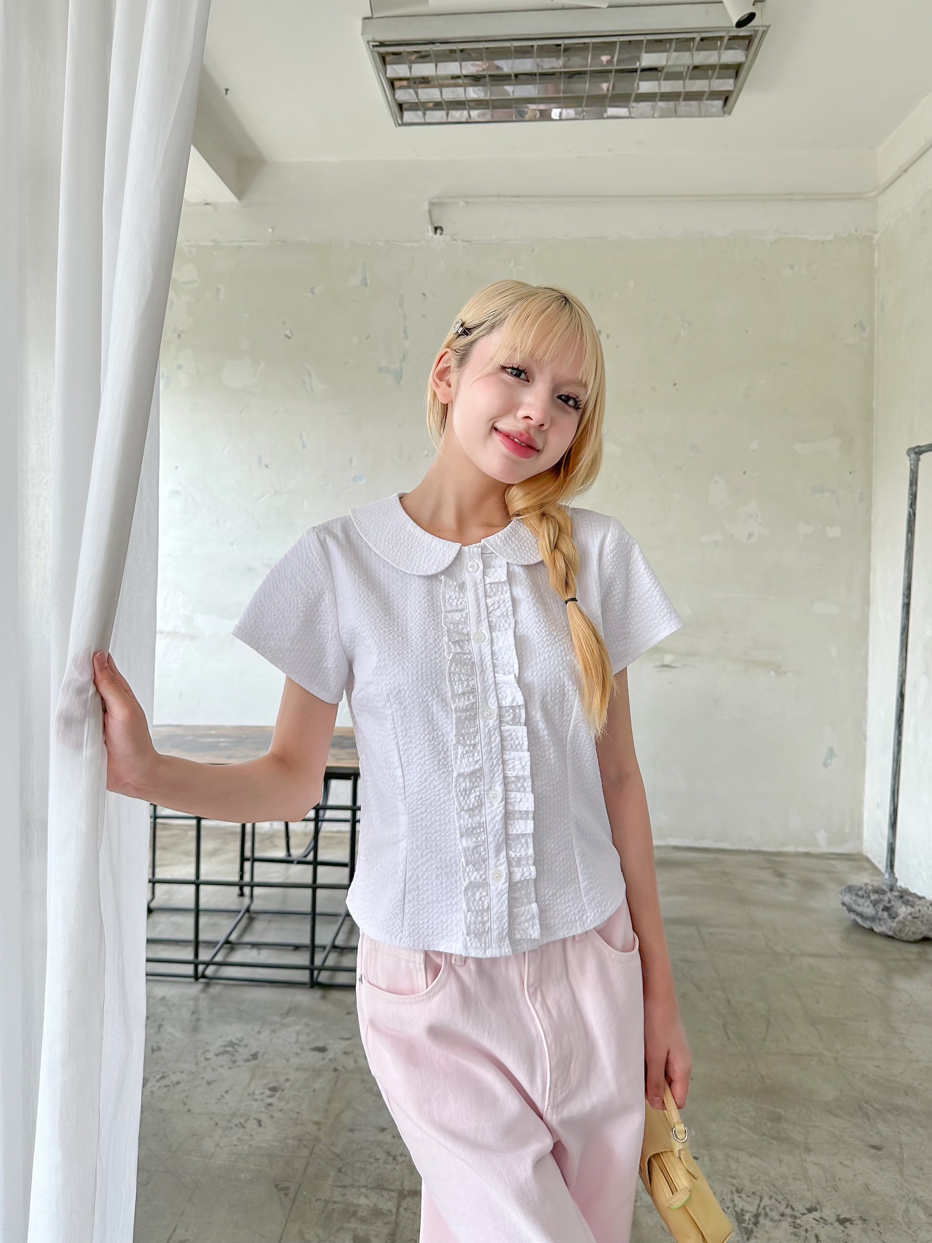 KIDO - Áo sơ mi tay ngắn phối bèo POPLIN TOP