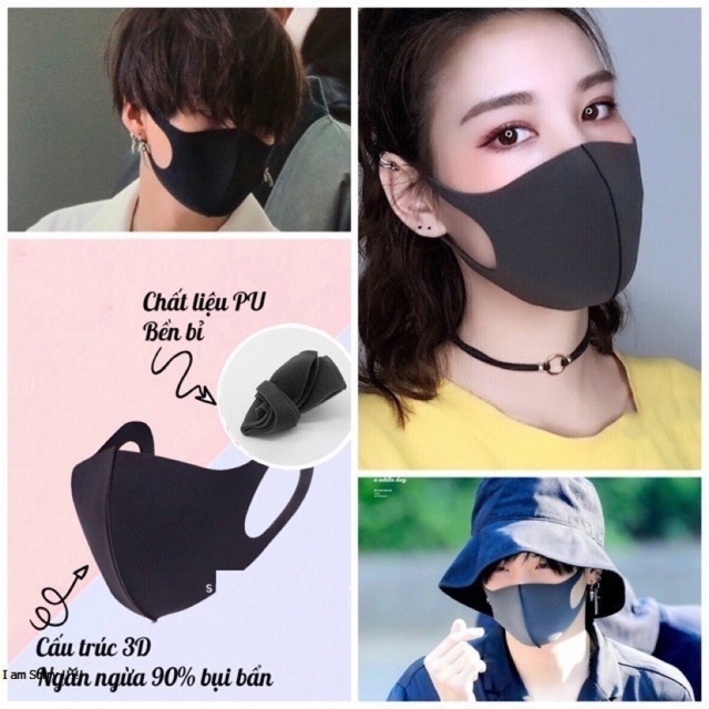 [HCM]Set 10 khẩu trang vải thun poly - Màu đen