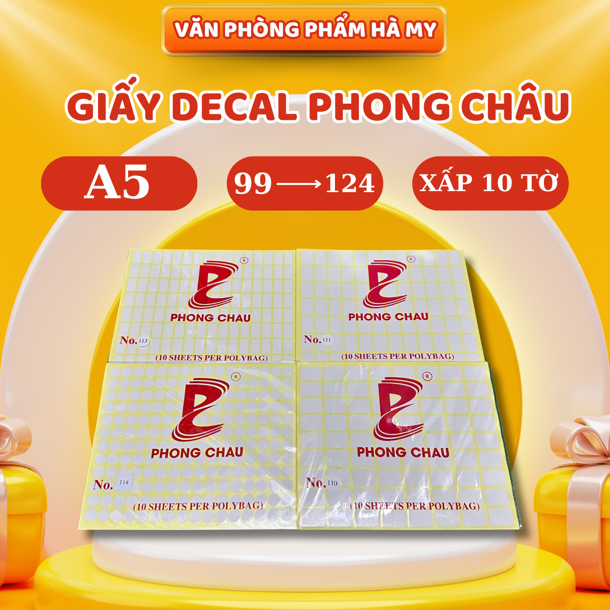 (Xấp 10 Tờ) Giấy Decal Phong Châu Khổ A5 Có Keo Dính Chắc Chắn