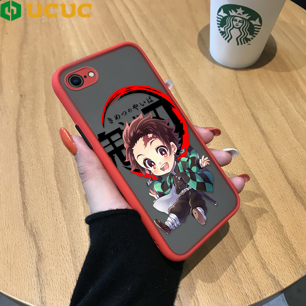 UCUC Case For iPhone 7 Plus 8 Plus/iphone7 8 iphone SE 2022 Case For Boys Anime Demon Slayer Soft Edge Frosted Transparent Shockproof Full Cover Camera Protect Case