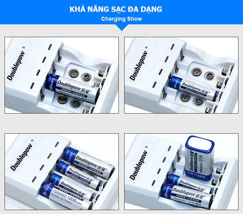 Bộ Sạc pin tiểu, pin AA, AAA, pin 9V đa năng Doublepow - D03