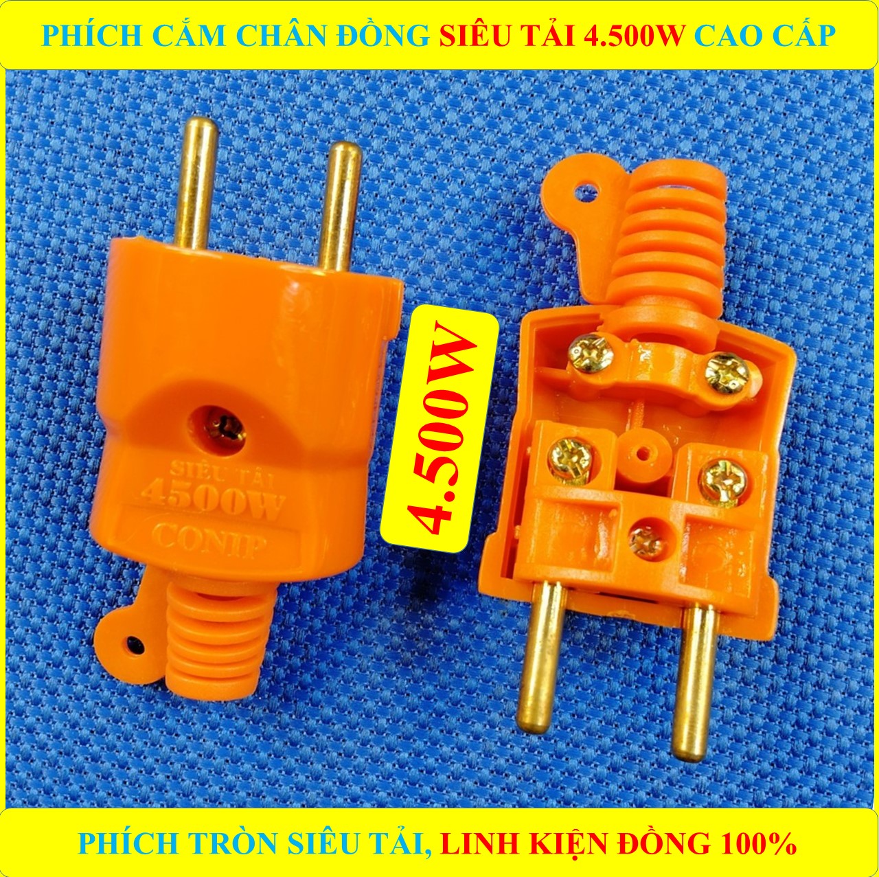 2 Phích cắm điện ÂM, Phích cắm DƯƠNG LOẠI TỐT cao cấp (BH 2 NĂM), Phích Cắm Có Nhíp đàn hồi chống giãn tăng cường lực kẹp, Phích loại dày chắc chắn và kín khít 10A - 250V