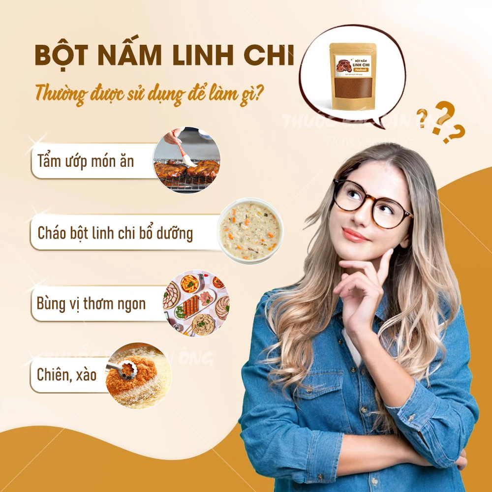 Bột nấm linh chi 100g, nguyên chất, hỗ trợ phòng ngừa ung thư, tốt cho tim mạch, tăng sức đề kháng