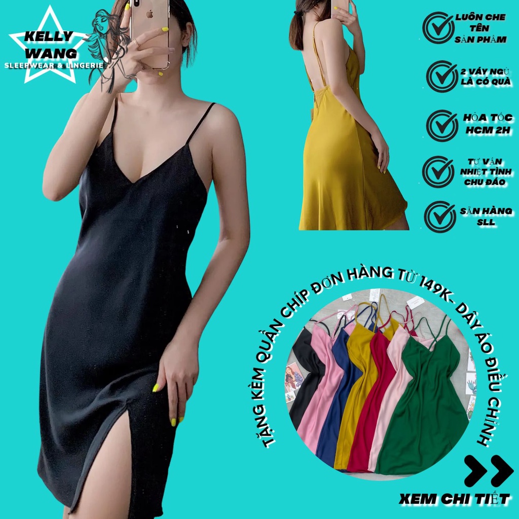 Sx 676 - váy ngủ lụa Lụa satin đến 65kg  - đầm ngủ lụa cao cấp -KellyWang