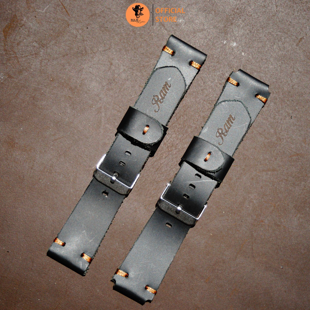 Dây da đồng hồ Siêu bền Da Bò Màu Đen RAM Leather V3