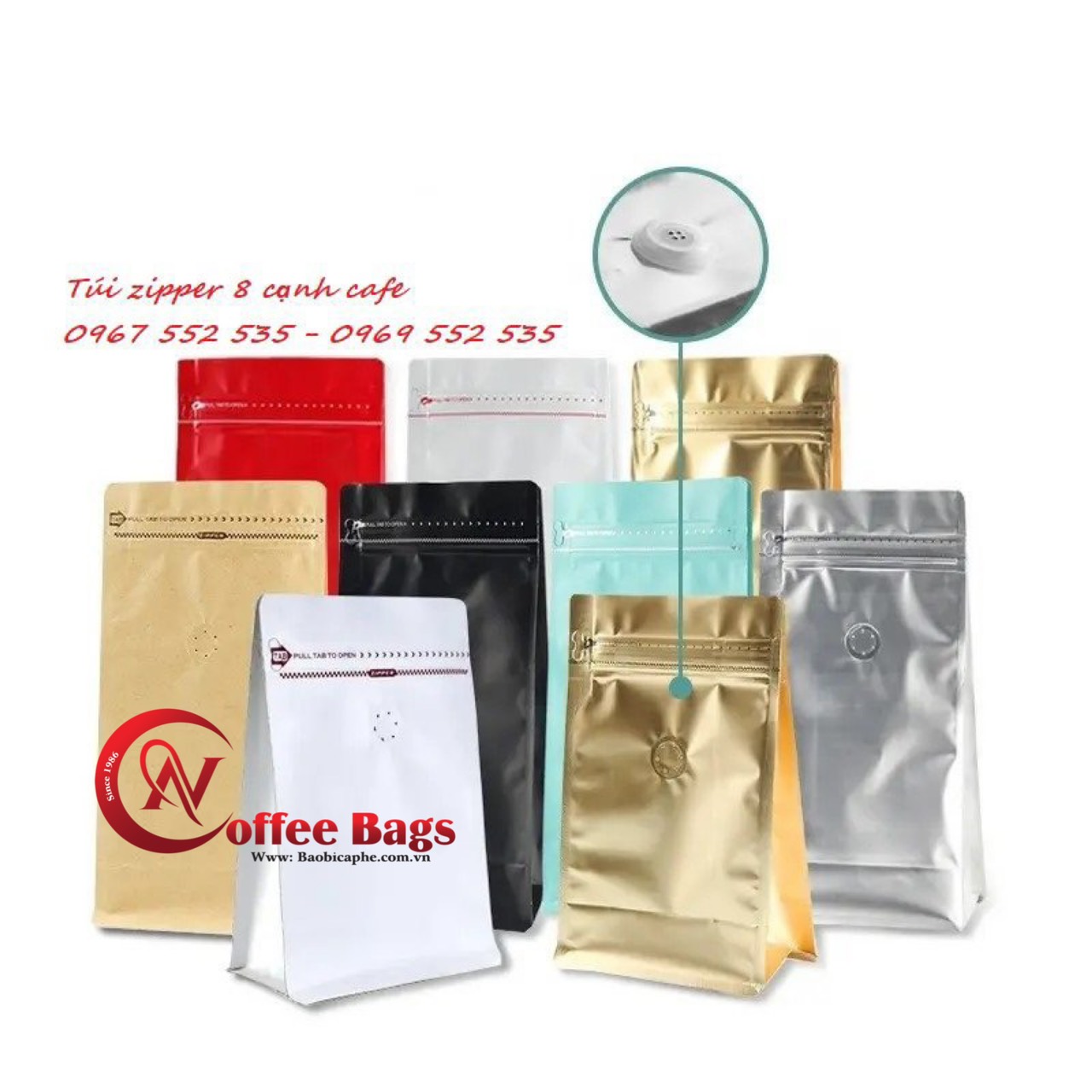 {1kg/size} - túi zip cafe đóng sẵn VAL 1 CHIỀU, dùng đựng trà, cafe