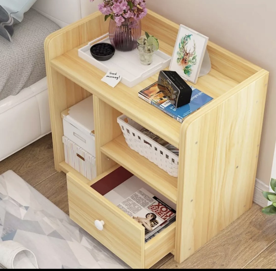 Tủ gỗ đầu giường - Táp gỗ đầu giường - Kệ gỗ để đồ- Kệ gỗ- 1 Ngăn kéo, thiết kế sang trọng nhã nhặn phù hợp với mọi phòng ngủ