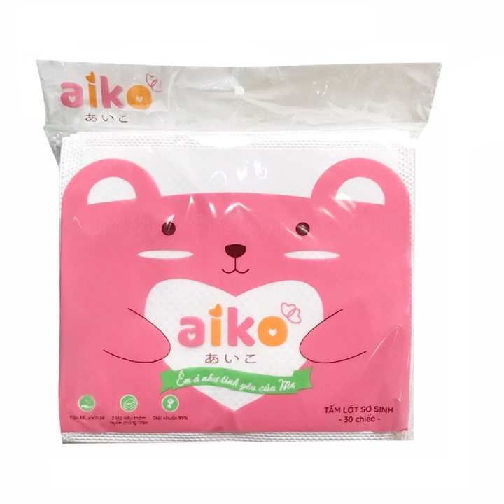 Lót Phân Xu, Lót Chống Thấm Cao Cấp Aiko Cho Bé Từ Sơ Sinh Túi 30 Tờ KT20x20cm