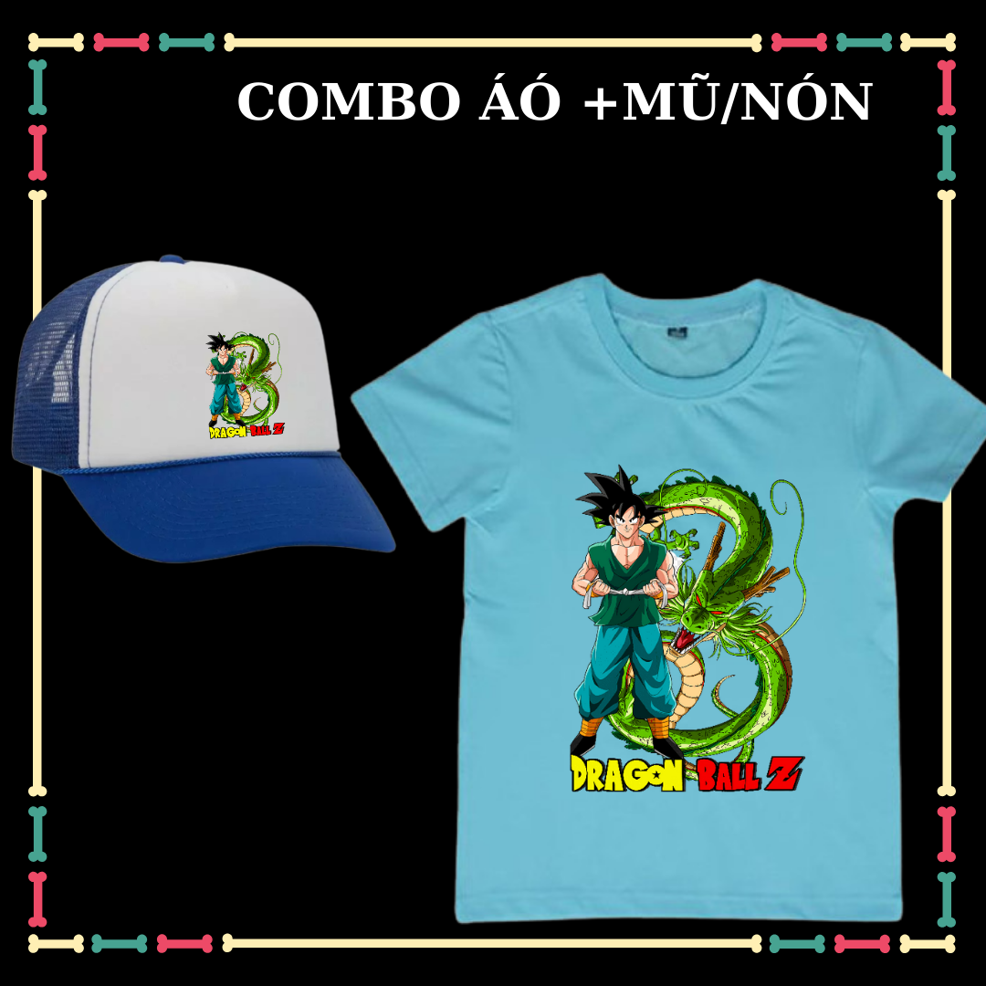 Combo áo Songoku + Mũ / Nón Songoku tay ngắn vải co giãn 4 chiều cho bé trai