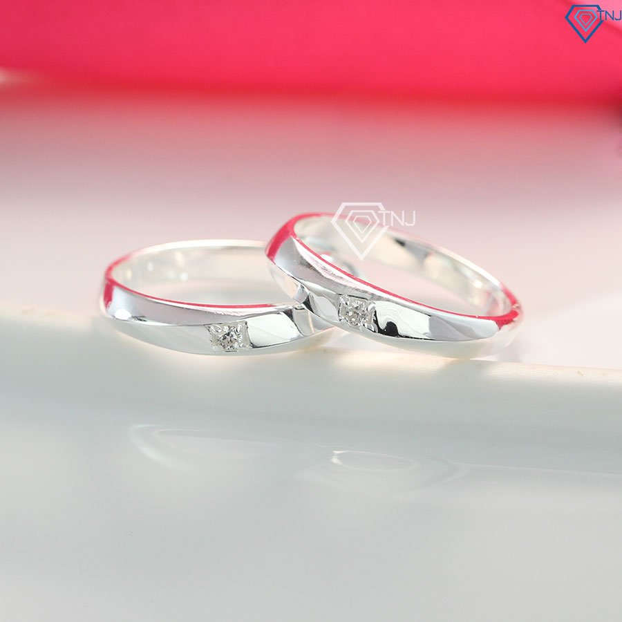Nhẫn cặp bạc thật đính đá khắc tên ND0096 - Trang Sức TNJ