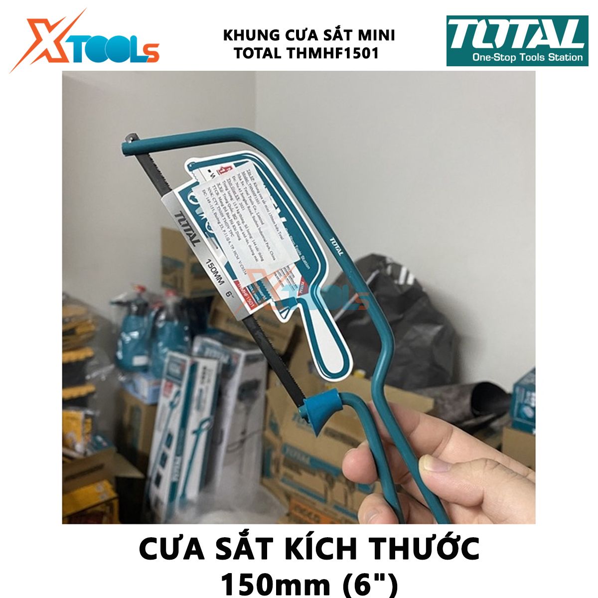 Khung cưa sắt mini Total THMHF1501 | Khung cưa sắt cầm tay kích thước 150mm (6") khung lắp lưỡi cưa, thép cao cấp, chắc chắn