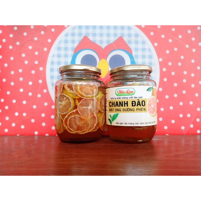 Hũ chanh đào mật ong đường phèn handmade 500ml