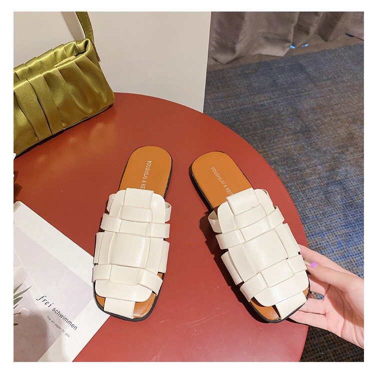 (có sẵn) Sục mule đan dây dép hè thời trang, sục rọ