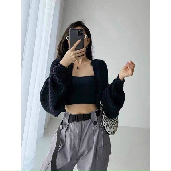 Áo len gân khoác ngoài hàn quốc.