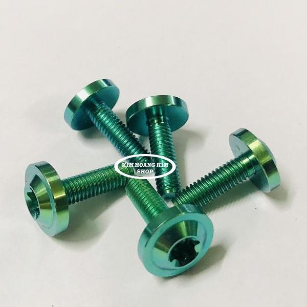 5 con Ốc Titan GR5 Đầu Dù 6li 15 Xanh Lục Bảo (Titan 100% )