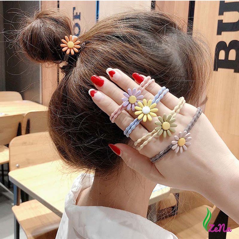 [HCM]Set 5 dây buộc tóc hình hoa cúc  dây cột tóc nữ