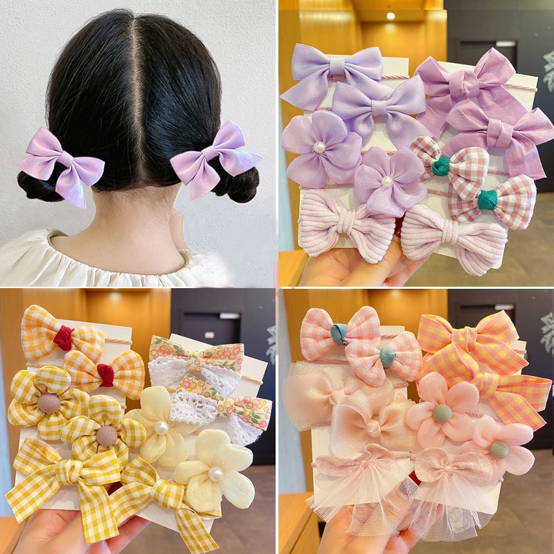 Set 10 Dây Cột Tóc Nơ Bướm Xinh Xắn Cho Bé Gái