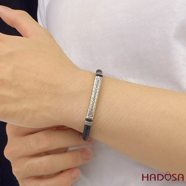 [HCMC] Thai men's leather bracelet with silver