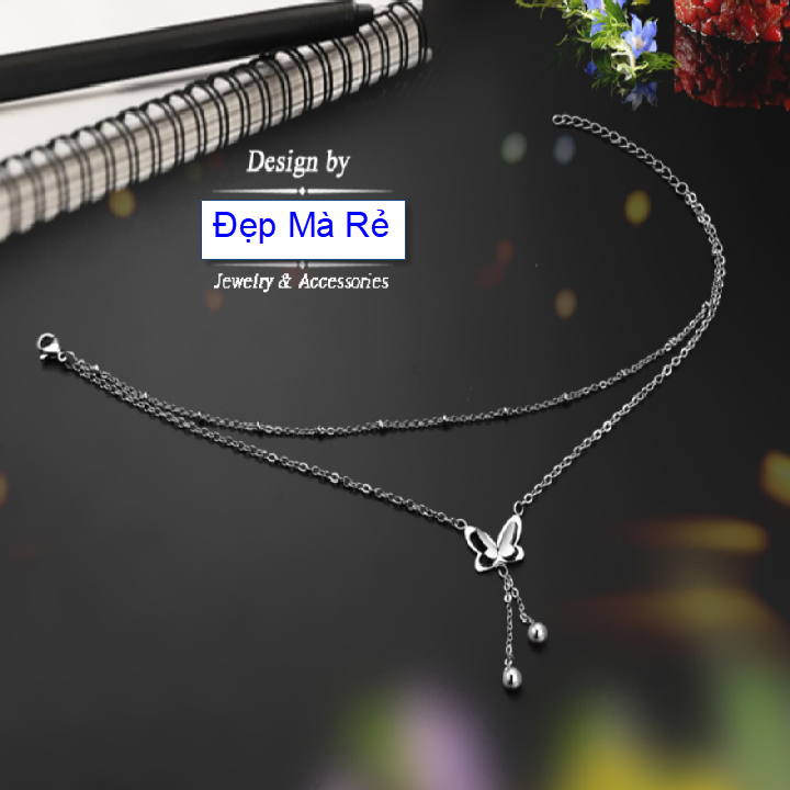 Ankle chains female stainless steel đẹp that cheap 2 tiered waistband ball faceted butterfly dangling ball lovely-commitment 1 Đổi 1 if Hoen, rust