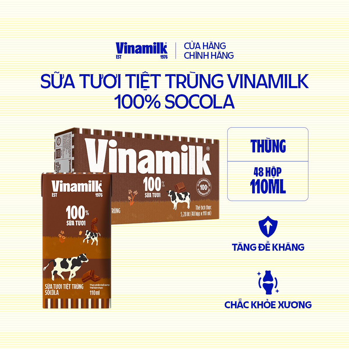 Thùng 48 hộp sữa tươi Vinamilk 100% socola 110ml