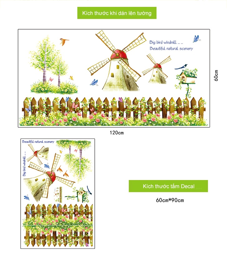DECAL DÁN TƯỜNG GIÀN CÂY PHOTO VÀ CỐI XAY GIÓ