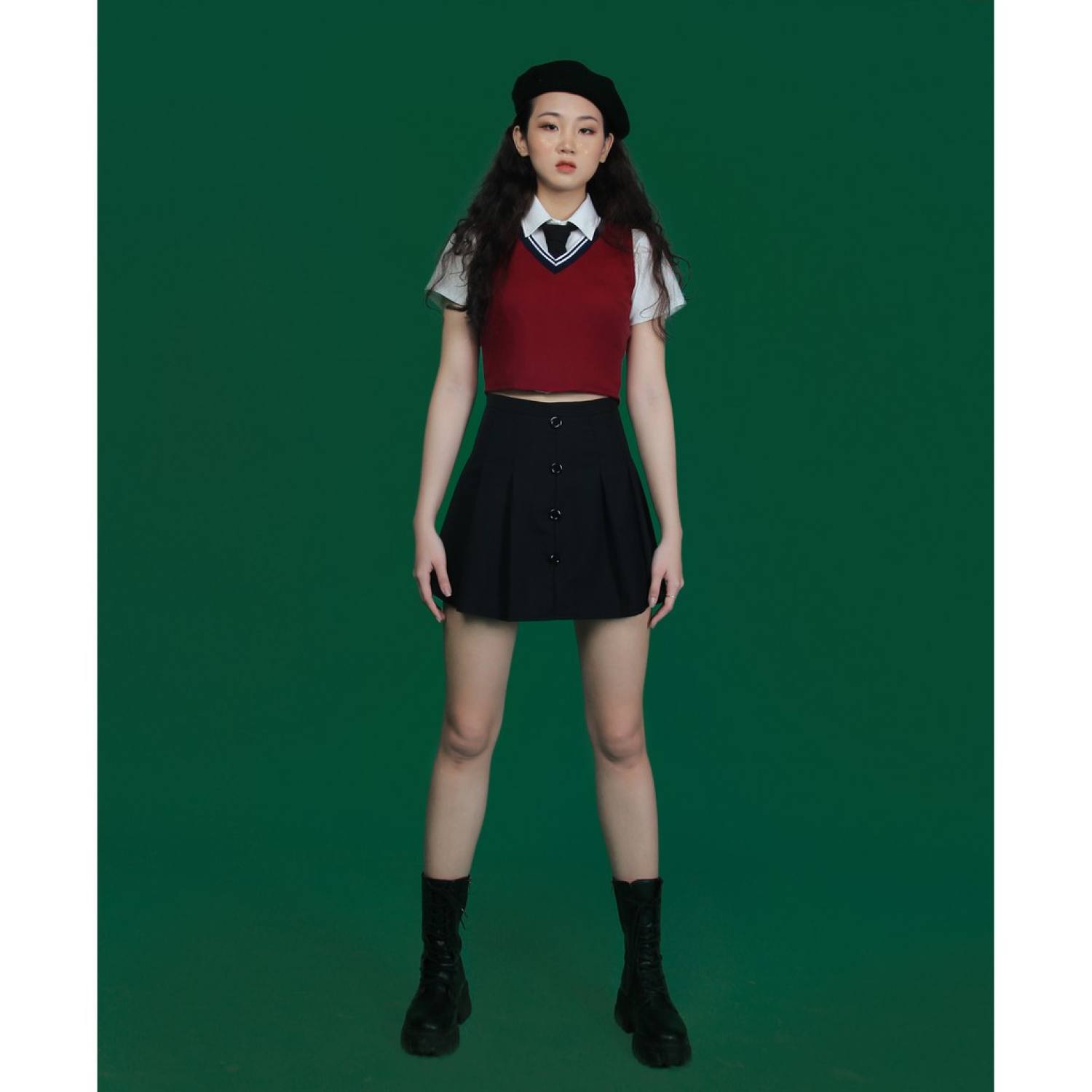 DALLA Áo gile ba lỗ croptop màu trắng - đen - đỏ (GL02)