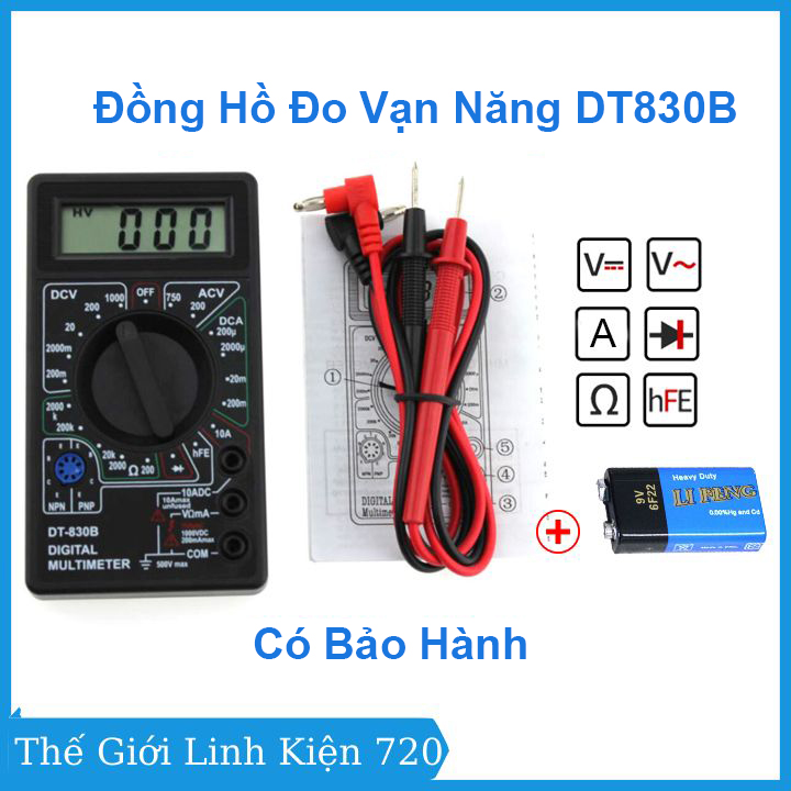 Đồng hồ đo điện tử vạn năng DT830B Digital Multimeter, đồng hồ đo điện đa năng, đo điện áp, ampe, diode... hiển thị kỹ thuật số, đồng hồ đo có kèm pin theo