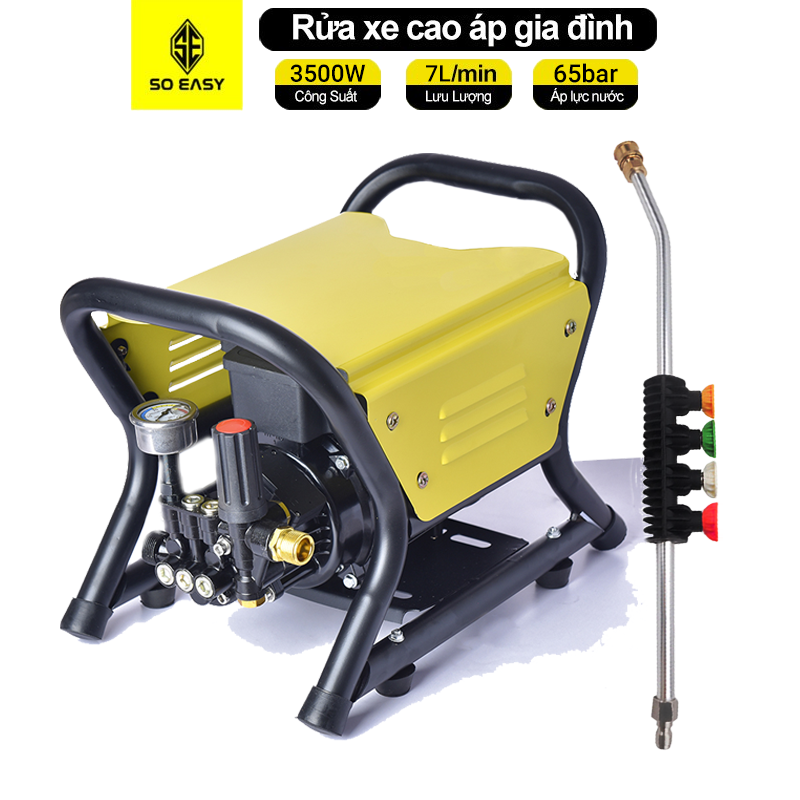 Máy rửa xe lõi đồng áp lực cao gia đình cao áp mini, chỉnh áp rửa máy lạnh, SOEASY 3500W SE006Y ,may rua xe áp lực cao chống nước, chống giật, máy xịt rửa xe áp lực cao ,dây cao áp dài 15m, dễ dàng sử dụng