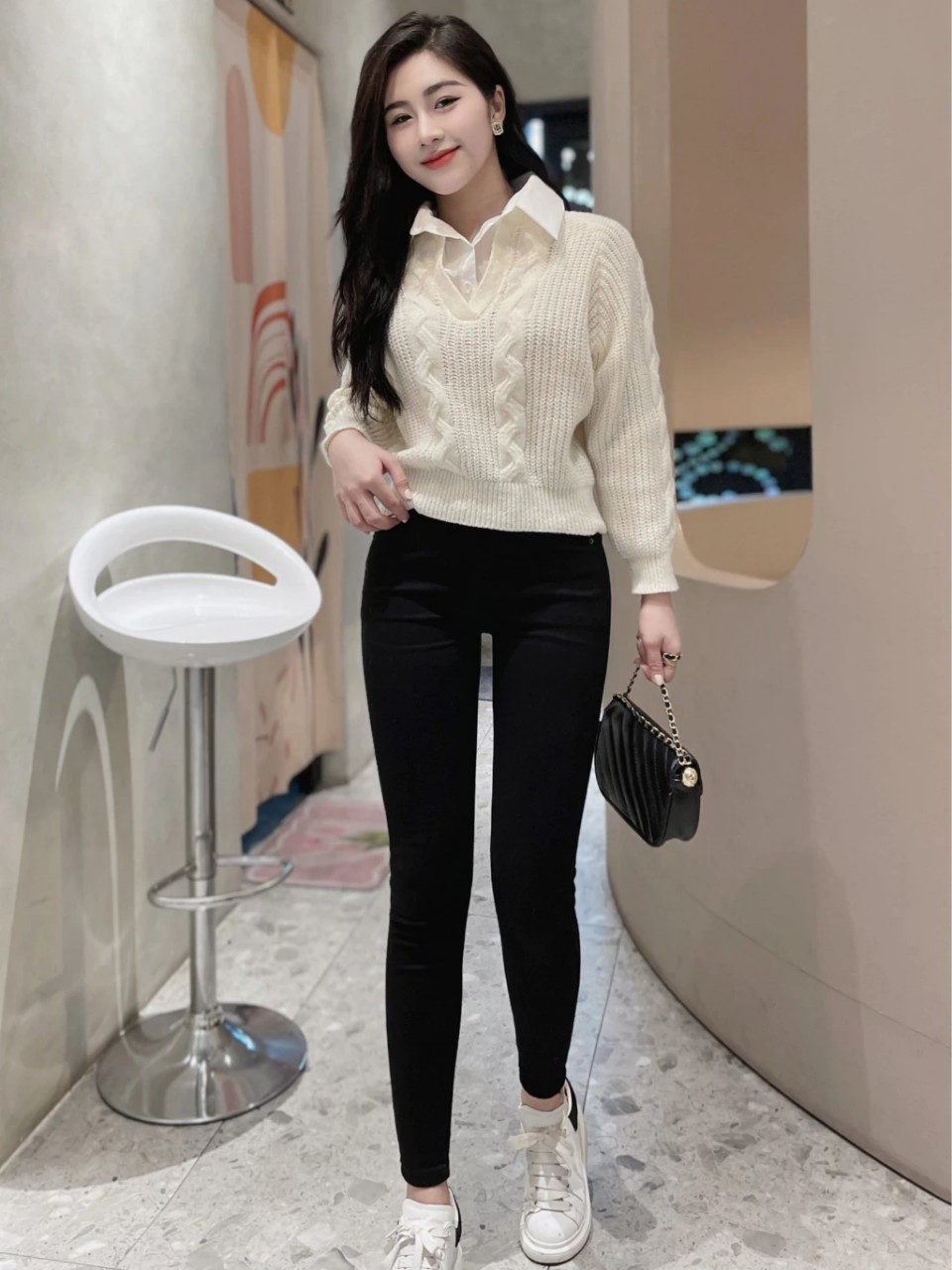 áo len phối cổ sơ mi chuẩn hàng QC