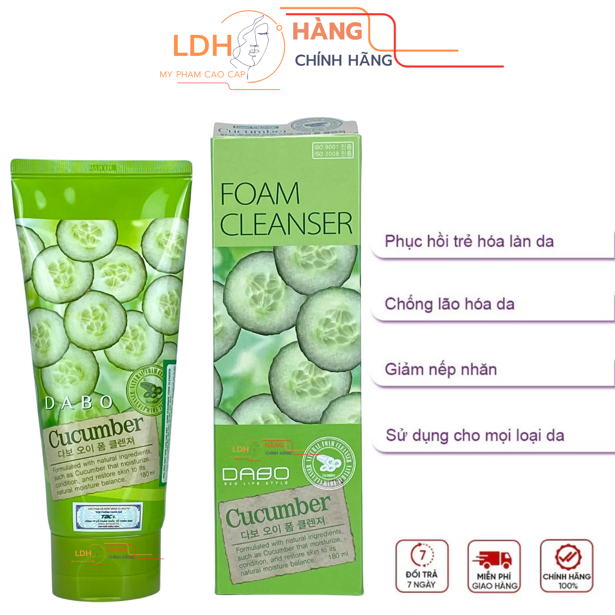 Sữa rửa mặt dưa leo hàn quốc dabo cucumber foam cleanser 180ml