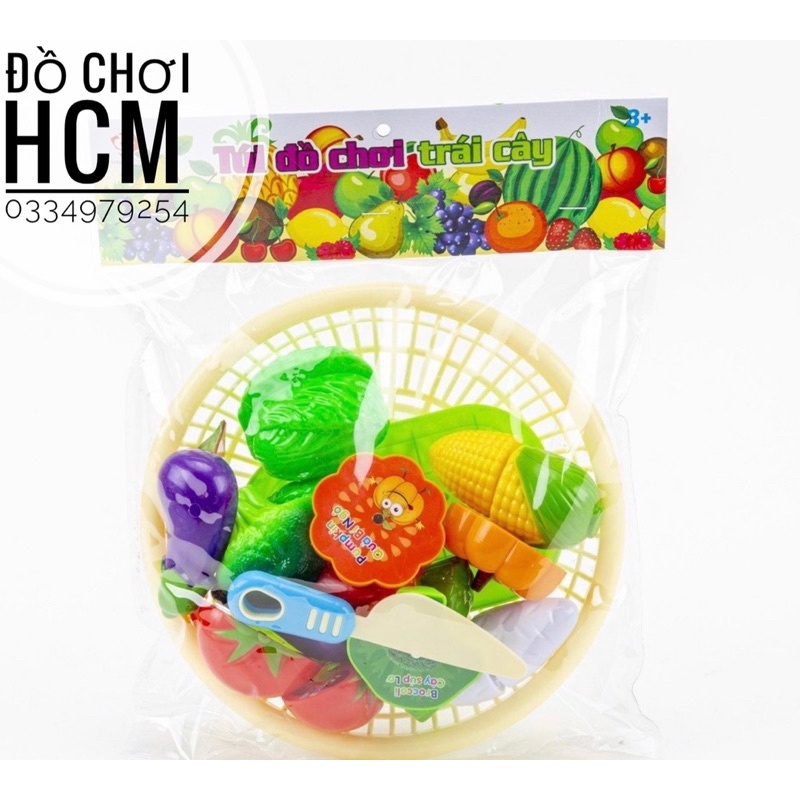 Đồ chơi rổ cắt trái cây có chữ tiếng Việt tiếng Anh dành cho bé thích cắt thái hoa quả, nấu ăn, nhà bếp