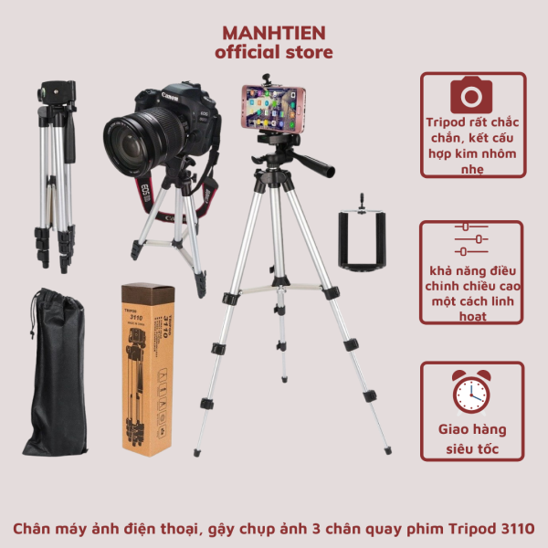 [HCM]Chân máy ảnh điện thoại, gậy chụp ảnh 3 chân quay phim Tripod 3110 tặng kèm túi đựng và kẹp điện thoại - DTM Store