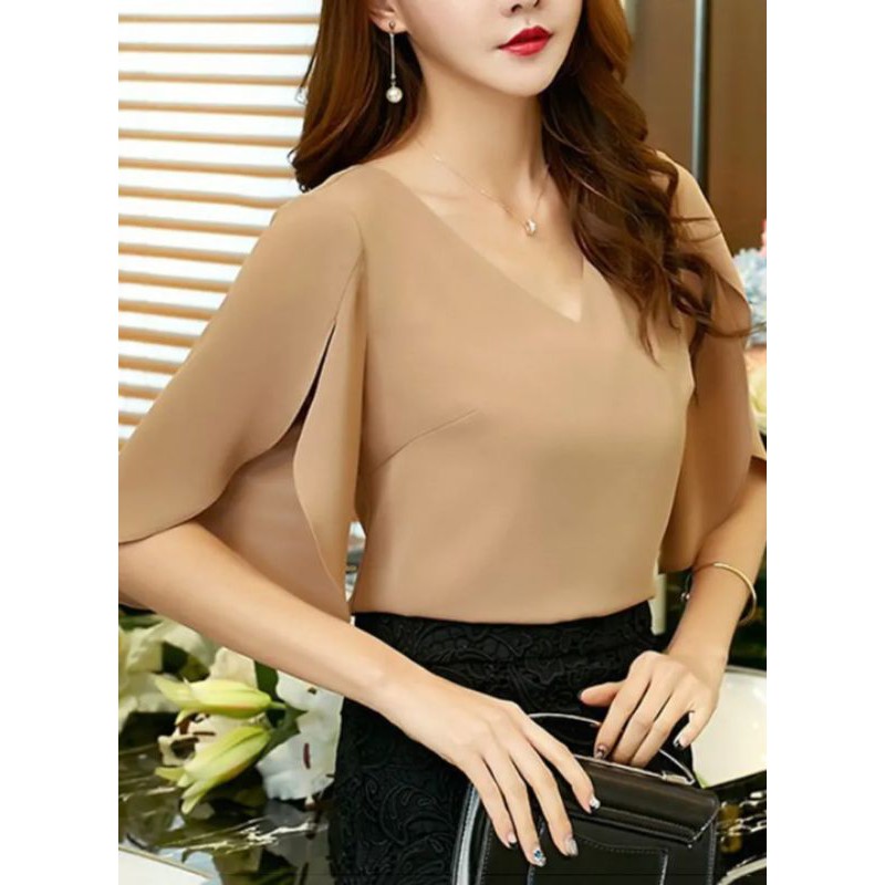 ZERASY - Áo kiểu cổ tim tay xẻ tà cách điệu