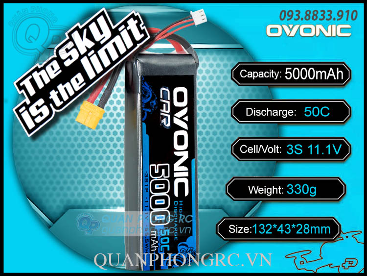 Pin ovonic 5000mah 3s 50c 11.1v lipo battery xt60 plug dành cho máy bay điều khiển